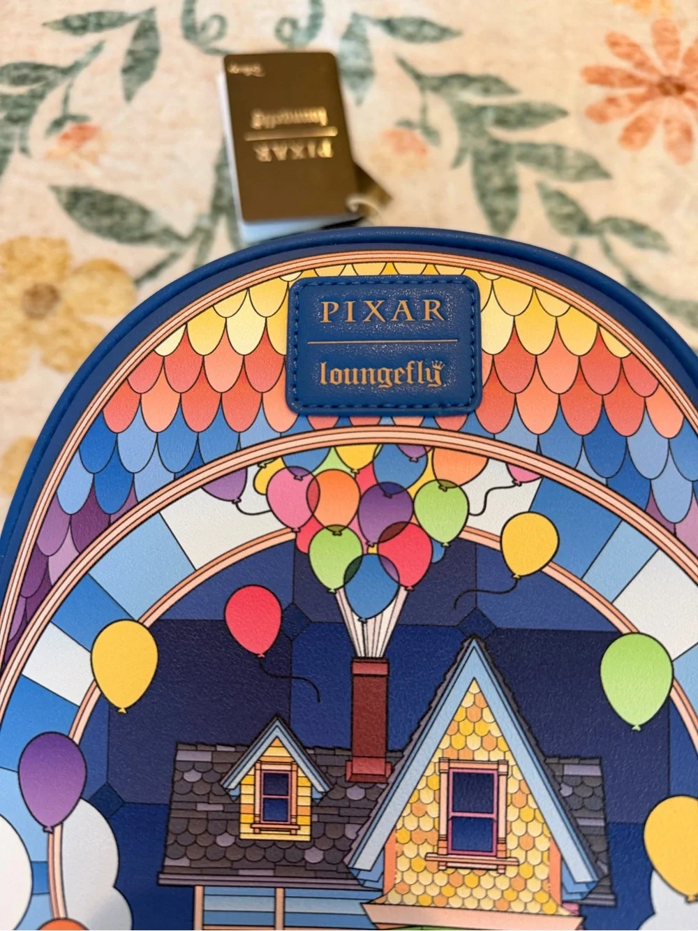 Loungefly Disney Pixar Up Stained Glass Mini Backpack balloons vibrant colorful